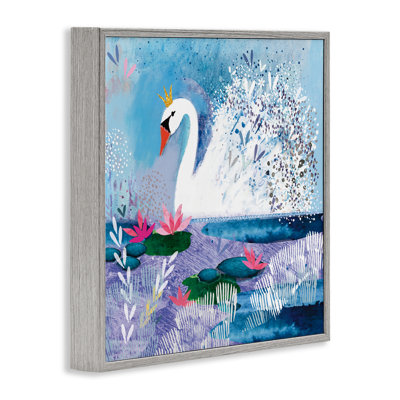Tranquil Crowned Swan Framed Giclee, design by Clare Tupper