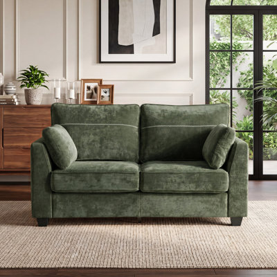 Canapé de 65,4 po, petit canapé modulaire 2 places moderne avec coussin de dossier confortable, accoudoirs biseautés, 2 coussins de salon, de chambre à coucher, de petits espaces, d'appartement, de chenille, vert