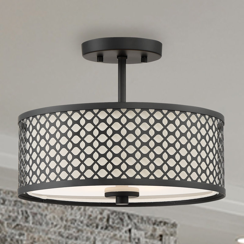 Plafonnier 2 lumières Breanna, Nickel brossé, Blanc