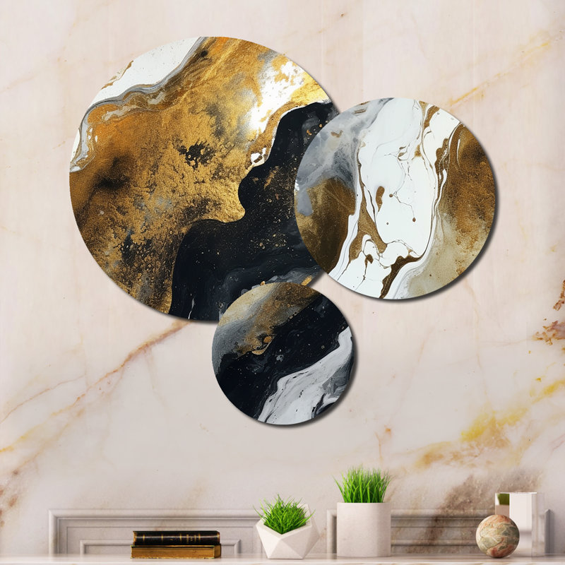Gold Black Veins of Color I - Abstract Metal Wall Art Set