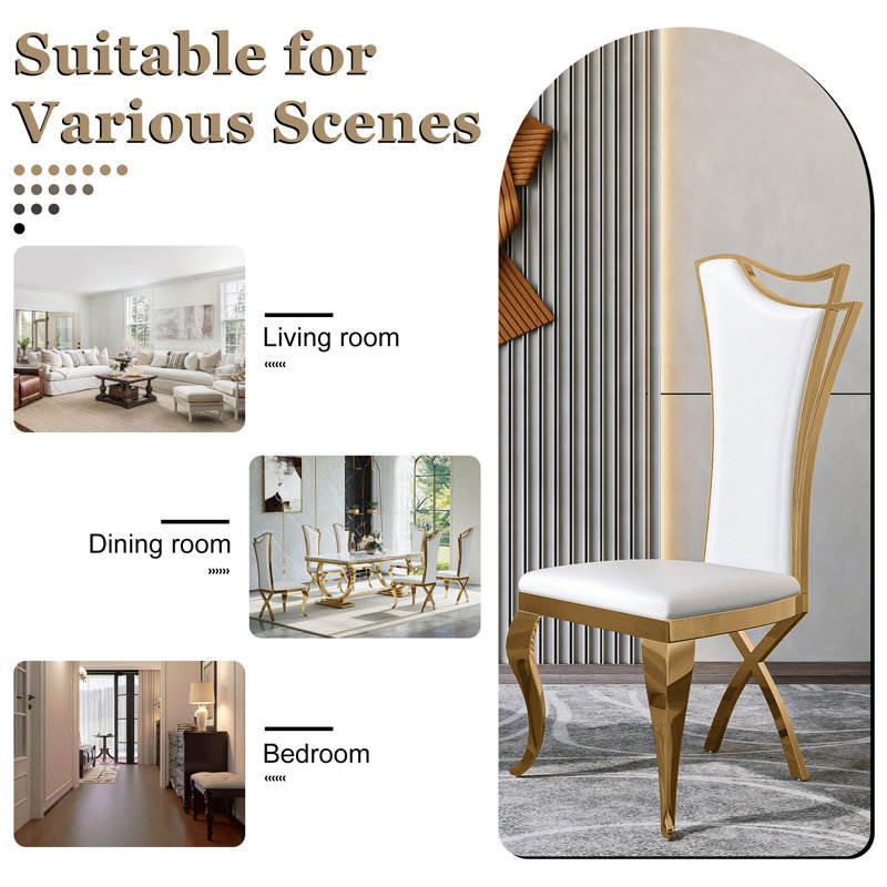 Solid Back Side Chair Dining Chair, 6, White, Gold