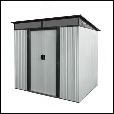 6Ft X 5Ft Outdoor Metal Storage Shed With Lockable Sliding Doors And Transparent Plate For Garden, Lawn