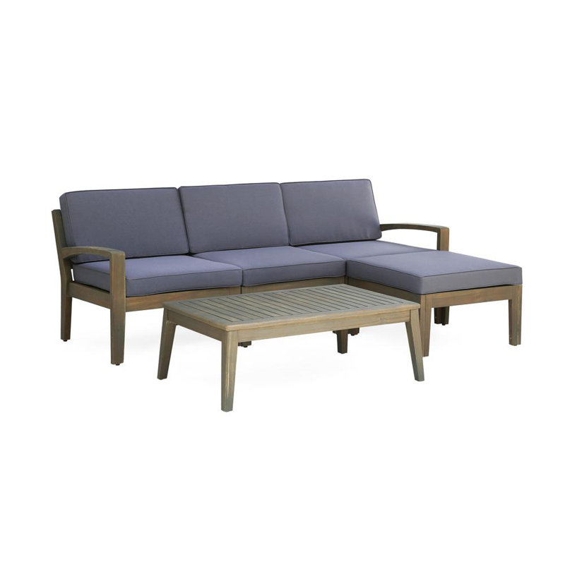 L Shape Patio Sofa Set, Dark Brown, Gray