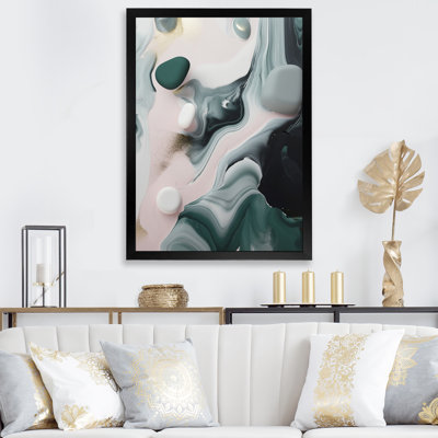 «Green and White Contemplative Abstraction I», art abstrait sur toile marbrée