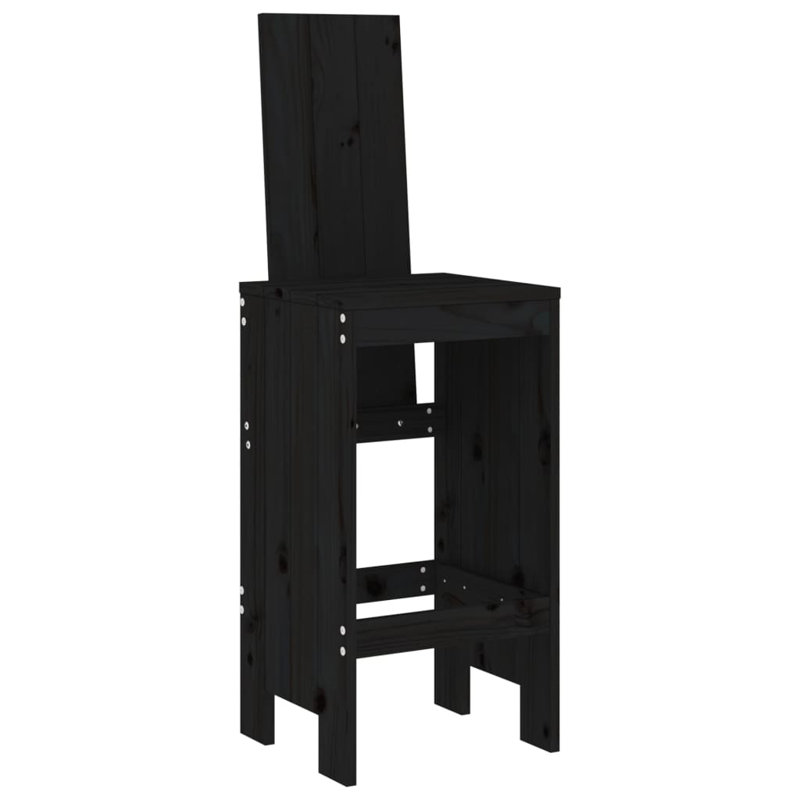 Auggie Brayden Studio Bar Set with Wood Frame and Solid Wood Outer Material, Black