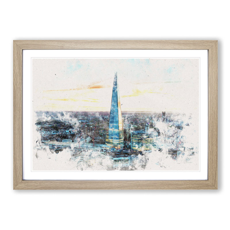 The Shard London England Skyline - Picture Frame Painting Print on MDF, Oak Framed, 24cm H x 33cm W x 2cm D