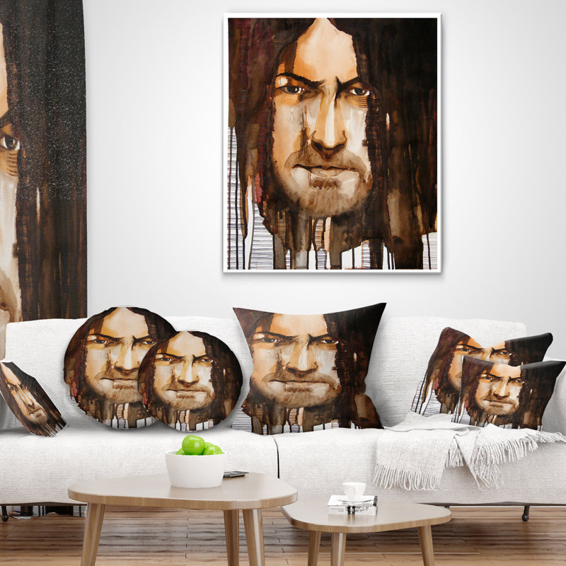Portrait Illustré Beau Mec Oreiller Abstract