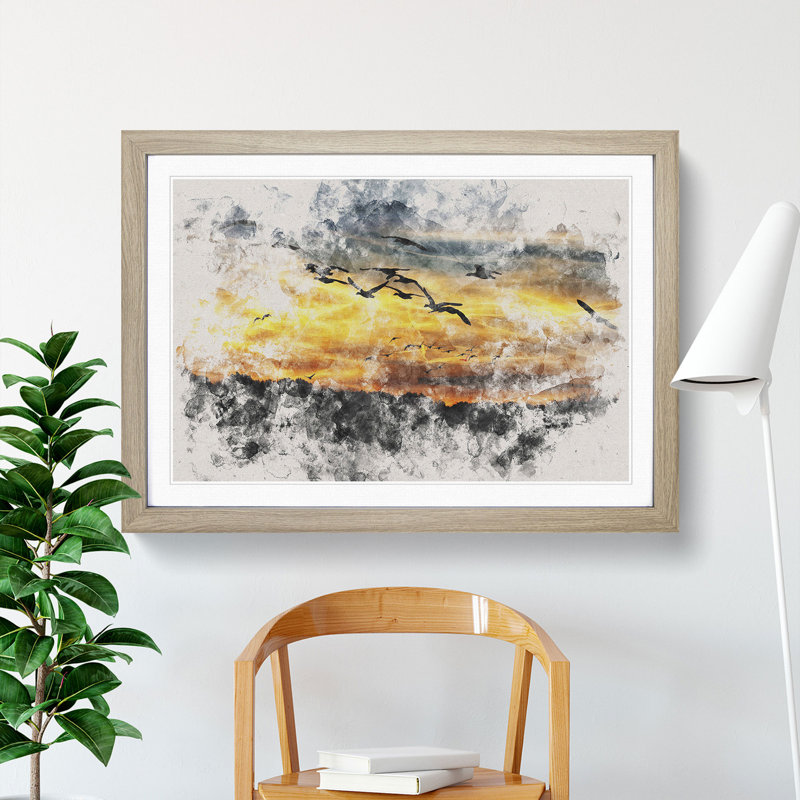 Geese at Sunset - Picture Frame Painting, Oak, 36cm H x 48cm W x 2cm D