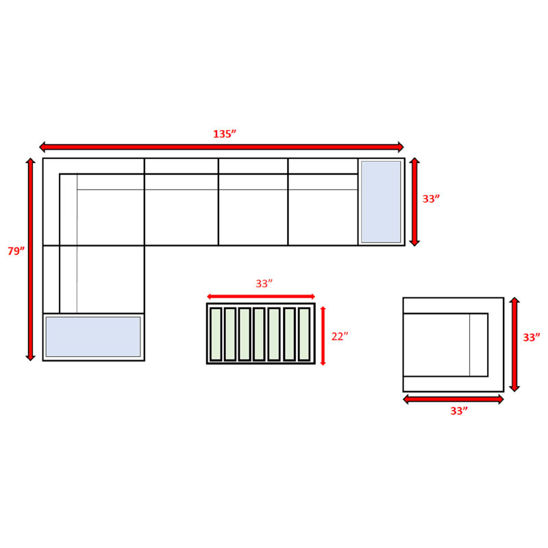 Ensemble de conversation pour 5 personnes avec coussins Biron, Mélange de gris