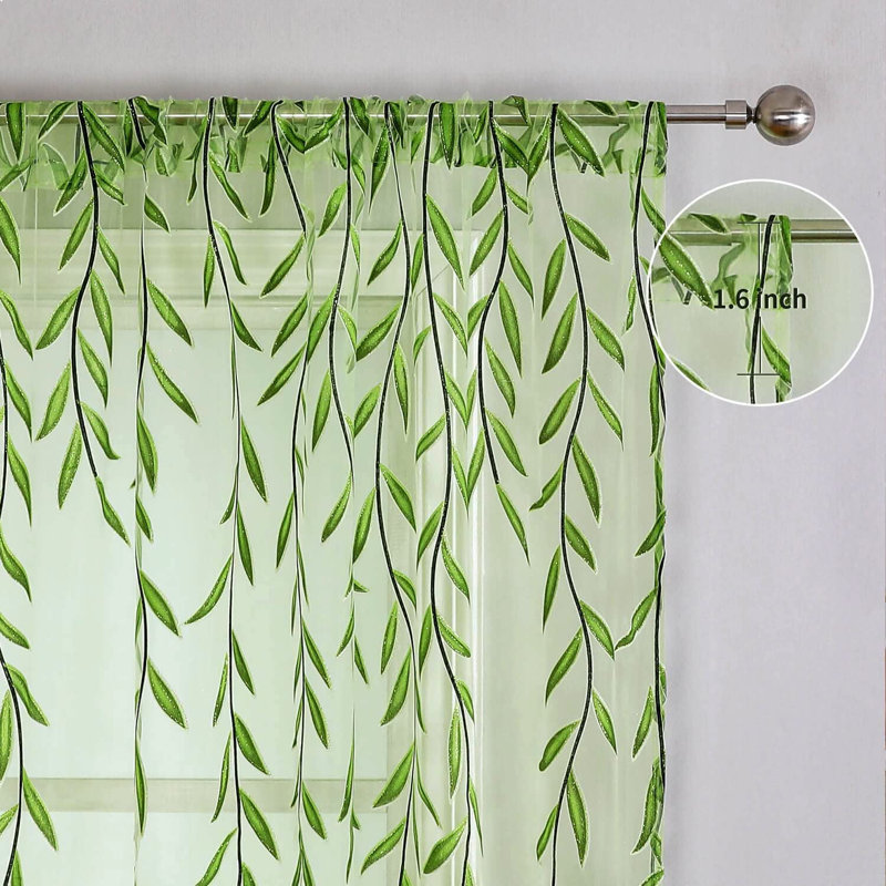 Dmarko Sheer Curtain Single Panel, Green, 39.4" W x 106" L