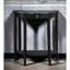 Table basse noire en demi-lune avec tablette inférieure, peu encombrante pour le salon
