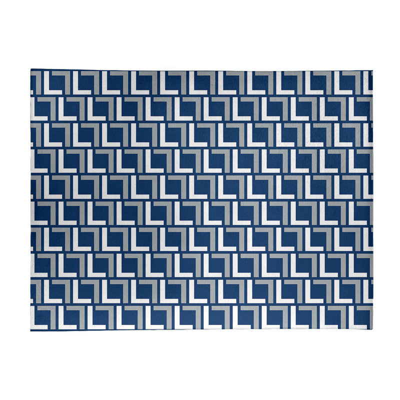 Tapis géométrique bleu / gris / blanc, Rectangle 5 pi x 7 pi