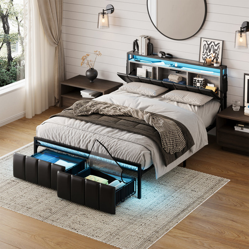 Brisna Upholstered Platform Bed, Full / Double, Black/Gray