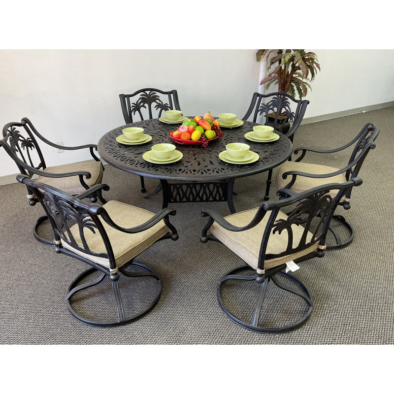 Anieya 6 - Person Patio Dining Set with Round Table , Sunbrella® Cushions Included