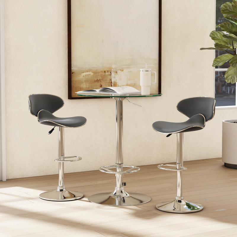 Aishvi 2 - Person Pedestal Dining Set, Chrome, Gray