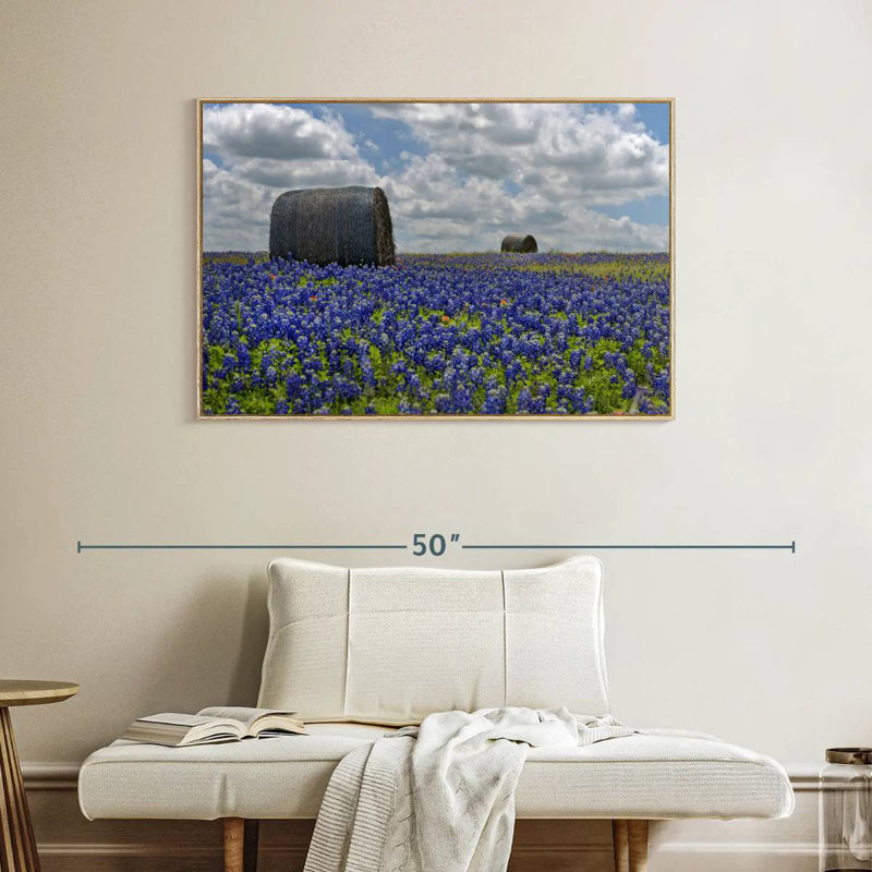 Texas Bluebonnets, Cadre flottant en bois naturel, 40 po x 27 po