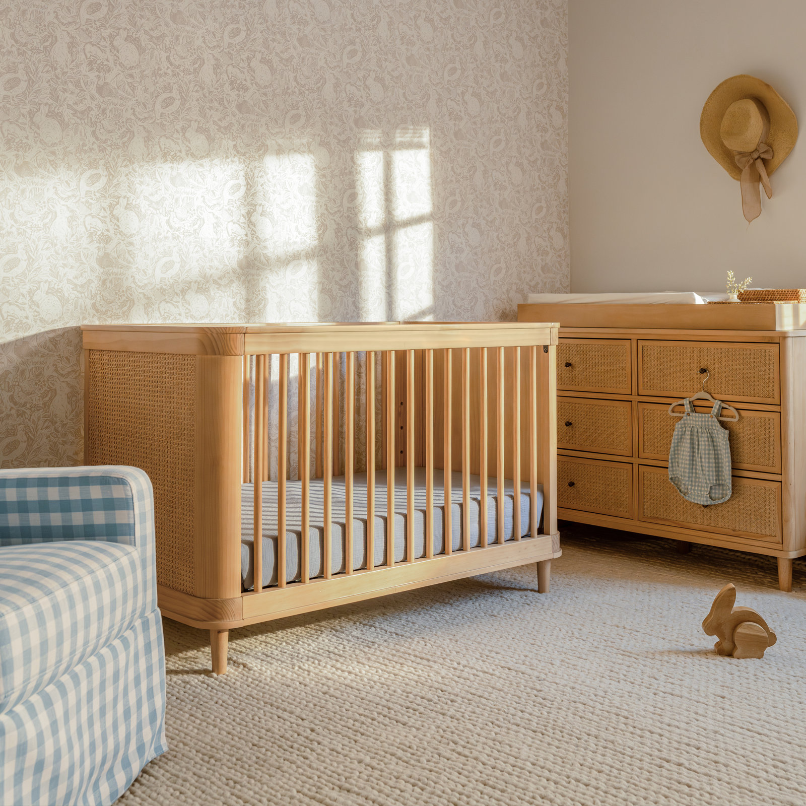 Marin with Cane 3-in-1 Convertible Crib, Honey/Honey Cane