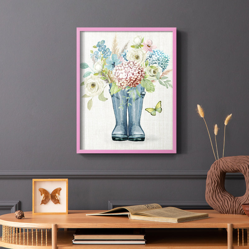 Reproduction encadrée de bottes de jardin - bois massif, H 10 po x l 8 po, Rose
