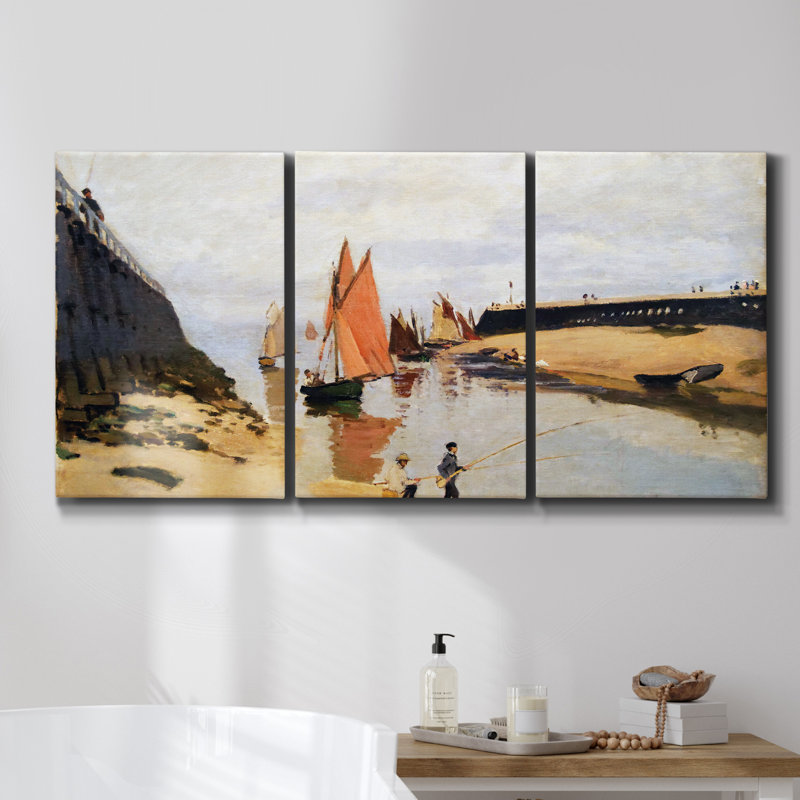 Tempête sur la côte de Belle, reproduction sur toile 3 pièces, H 48 po x l 96 po x P 2 po