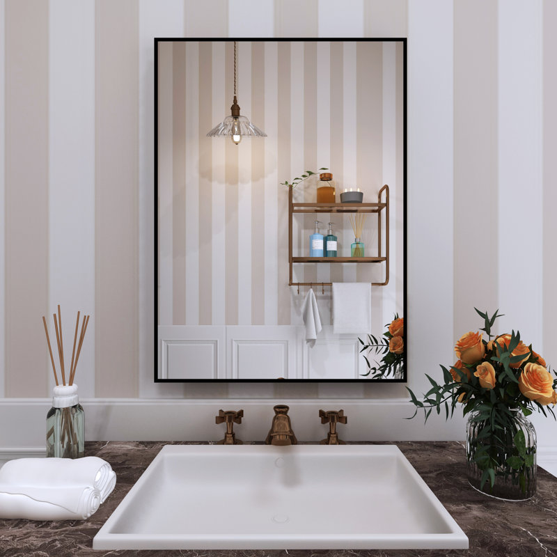 Miroir d'appoint Lesamuel, 22 po x 30 po, Noir mat, Rectangulaire