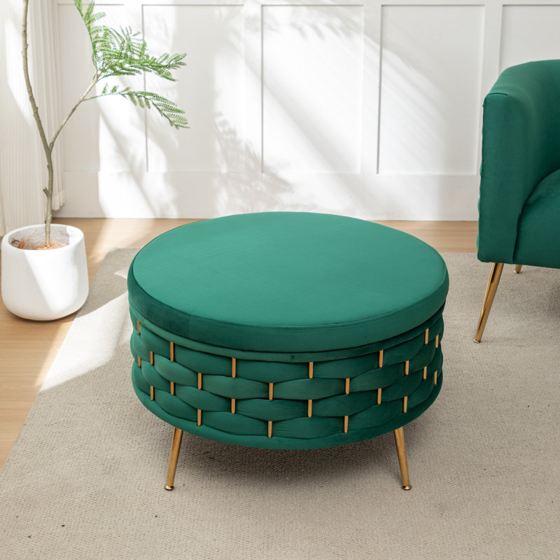 Repose-pieds rond avec rangement Cristen, Vert foncé