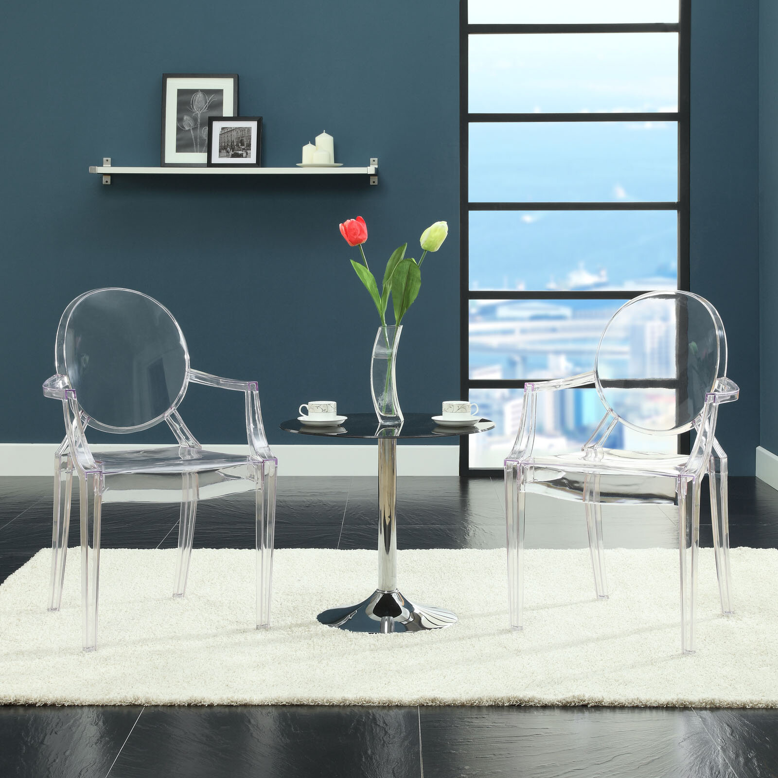 Modway Casper Modern Acrylic Stacking Two Dining Armchairs by