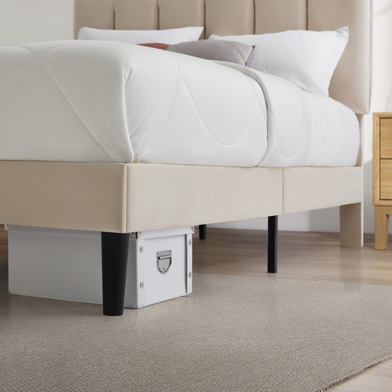  Structure de lit luxueuse avec tête de lit rembourrée, Beige, Grand lit