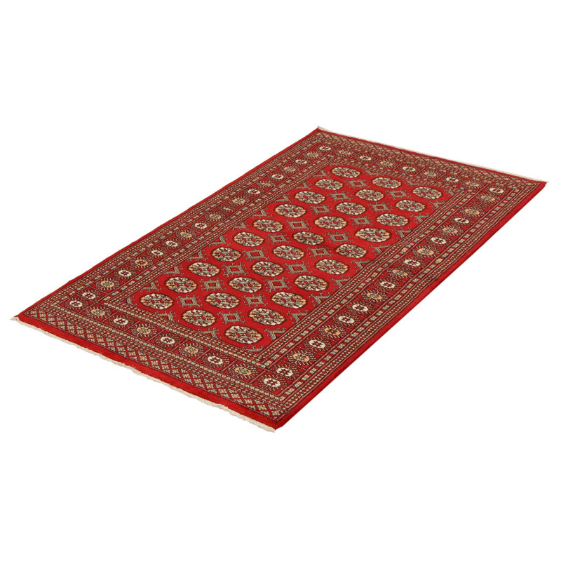 Tapis rouge en laine noué à la main de conception unique 4 pi x 6 pi 8 po Monyette New Age