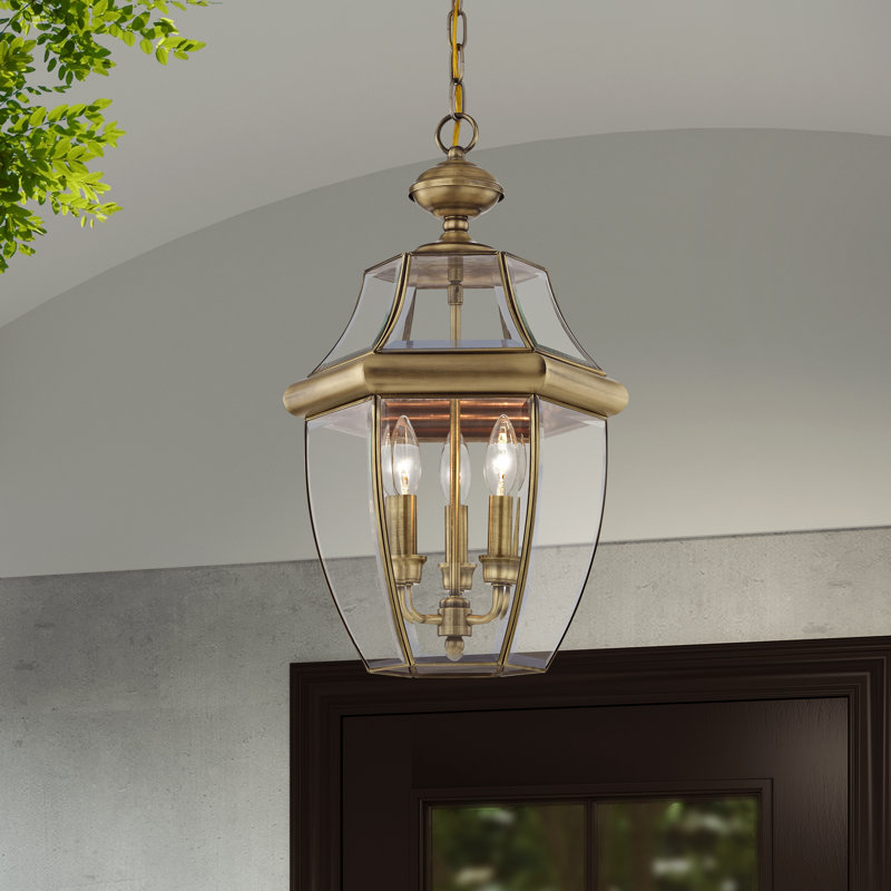 Alexavier 3 - Light Outdoor Hanging Lantern, Antique Brass