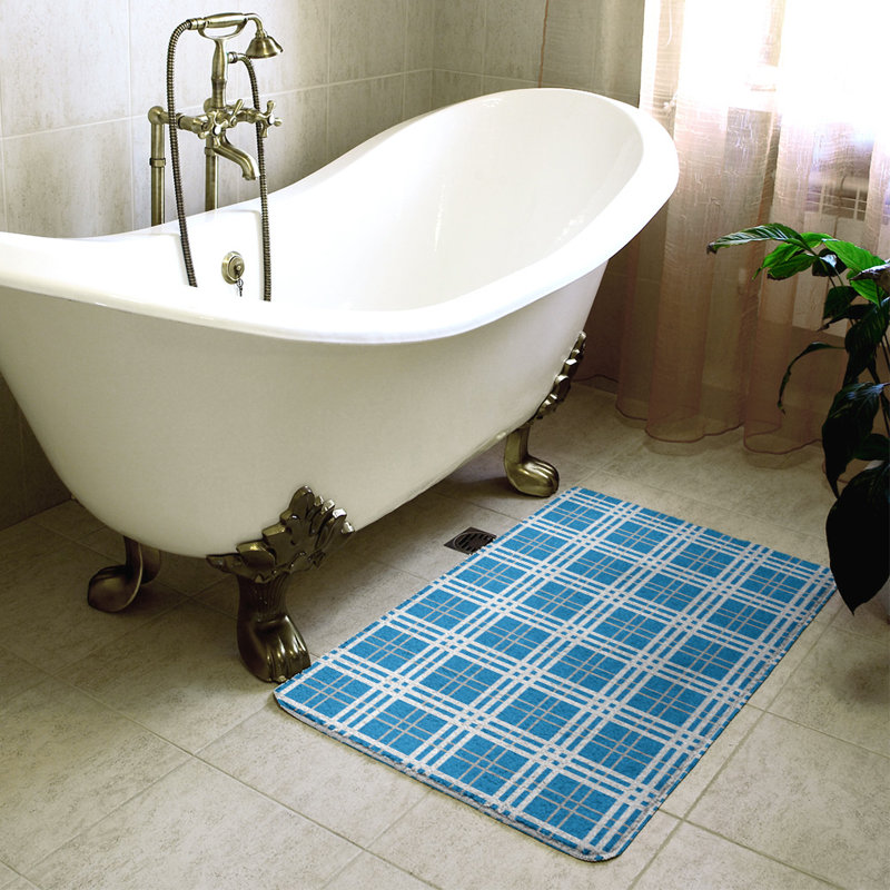 Memory Foam Non-Slip Bath Rug, 21" W x 34" L, Light Blue/White