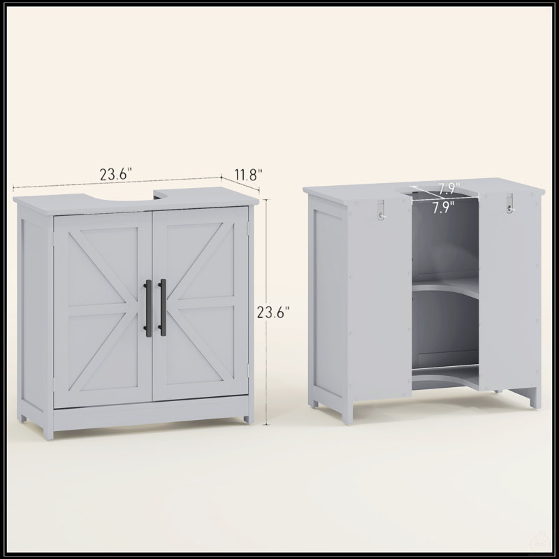 Dark Gray Pedestal Sink Storage Cabinet With 2 Barn Doors And Adjustable Shelf,  For Small Bathrooms, Dark Gray