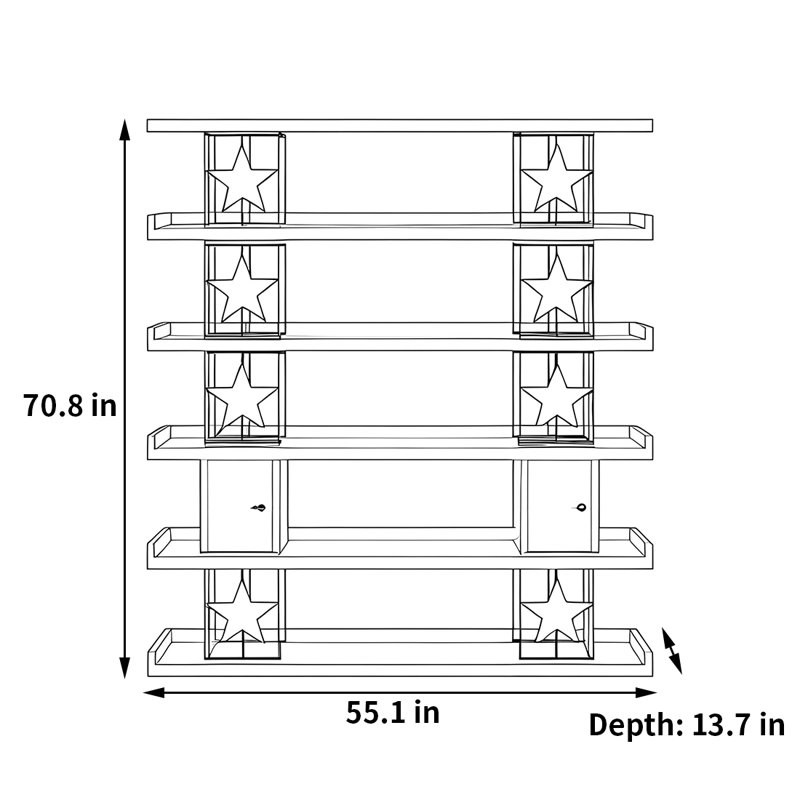 Useful and good-looking bookcase, Dark Brown/Black, (6 Shelves) 70.8"H x 55.1"W x 13.7"D