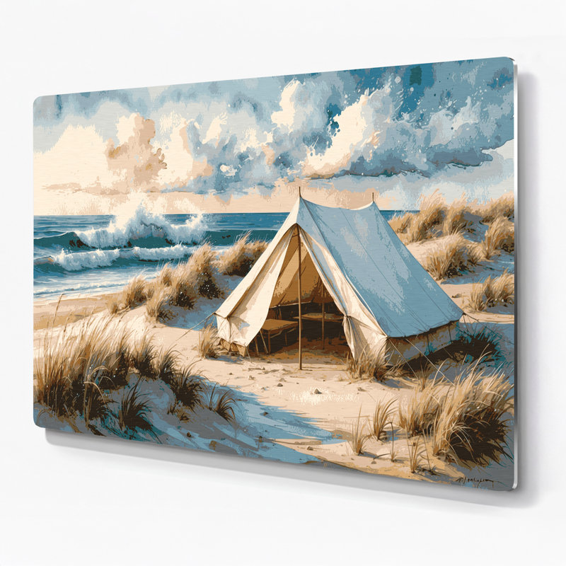 Art mural en métal beige Coastal Beach Camp, H 12 po x l 18 po