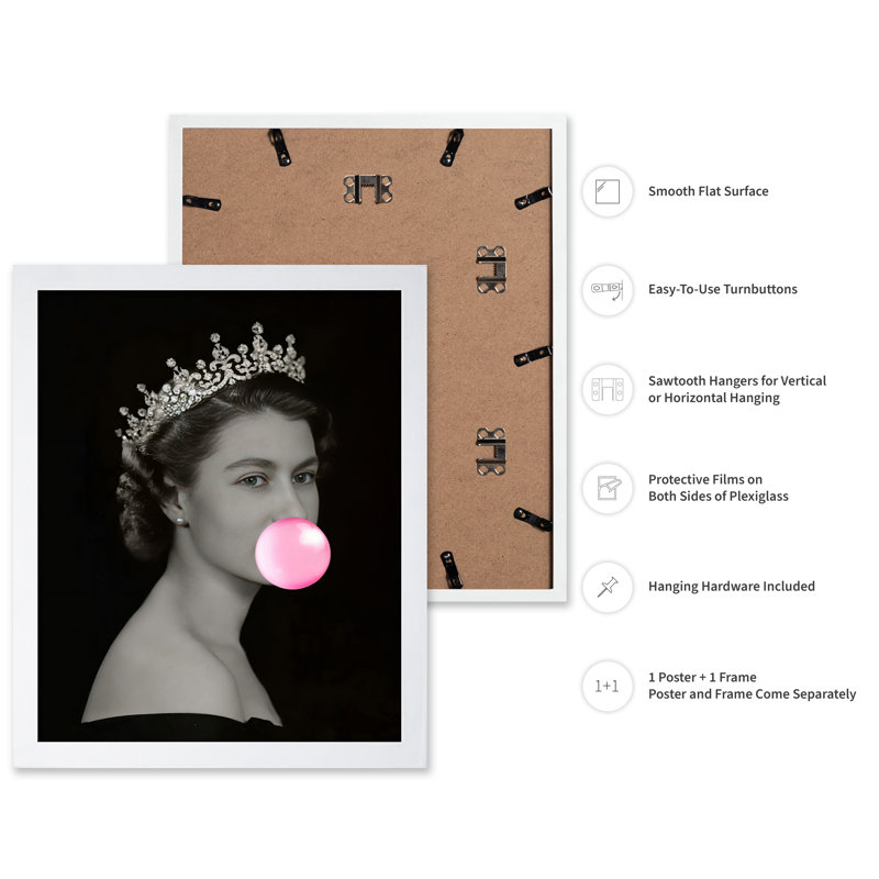 Queen Elizabeth Pink Bubble Gum No2, 12"H x 16"W, Poster, White Framed