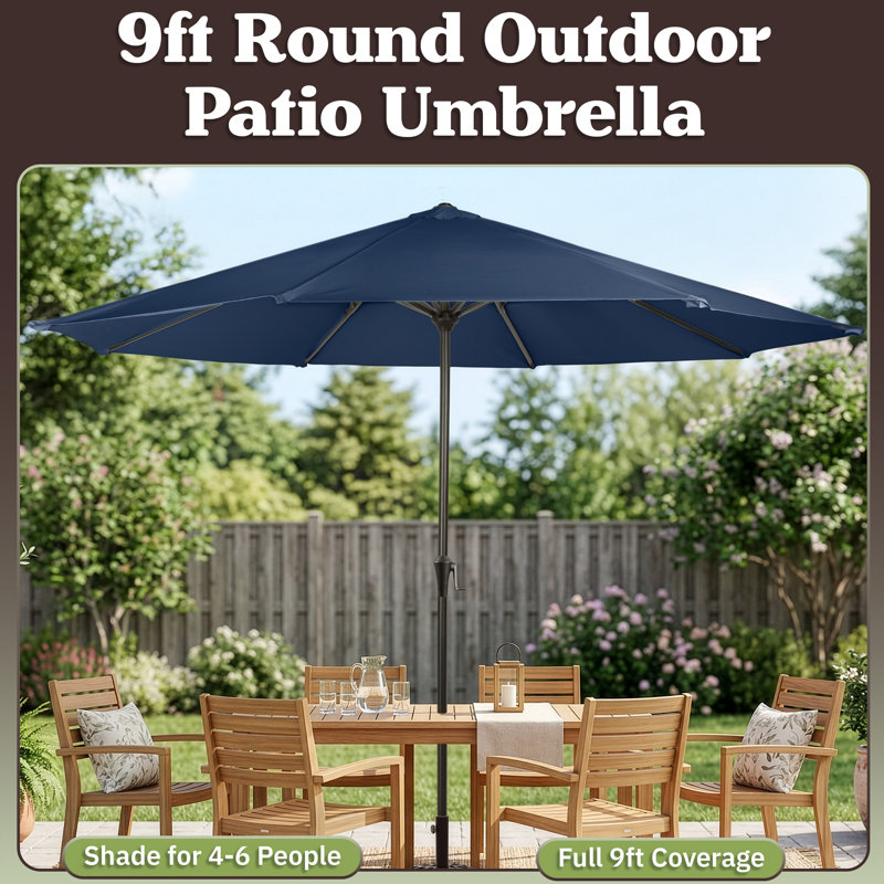 Pure Garden 9FT Outdoor Patio Umbrella, Navy Blue, Navy
