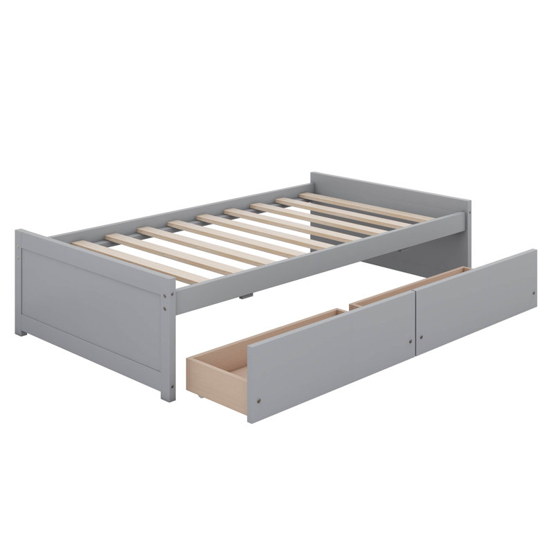 Lit plateforme simple avec rangement, bois d'hévéa massif, lit de jour avec tiroirs de rangement, cadre de lit d'angle, support à lattes en bois