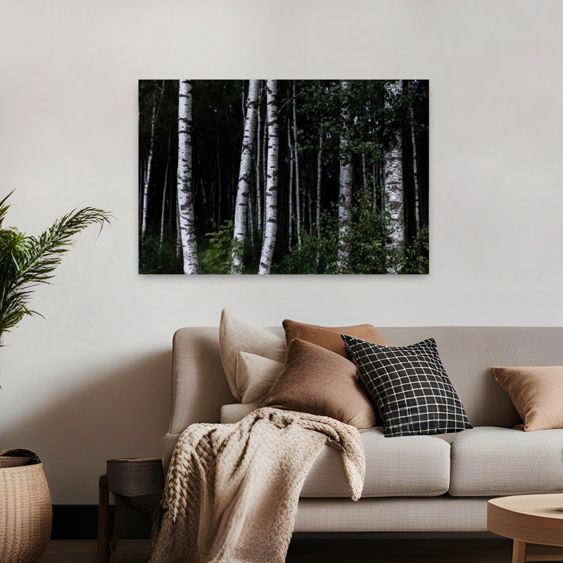 Art contemporain contemporain, paysage de forêt de bouleaux, H 32 po x l 48 po