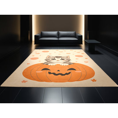 Soft Plush Farrer Halloween Modern & Contemporary Abstract Area Rug in Beige – Beige Binding