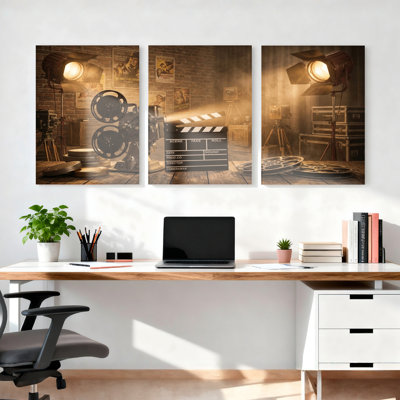 Ensemble de 3 toiles murales vintage inspirées des studios de cinéma, pour la décoration du salon, de la chambre et de la maison.