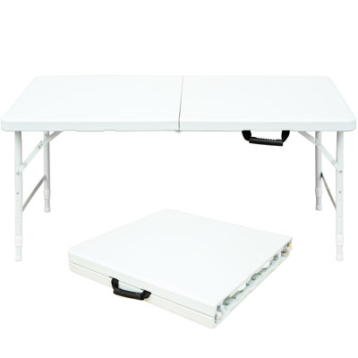 Table de camping pliante portative 4 pi, blanche, intérieure et extérieure, capacité de poids maximale de 135 kg, pliable avec appareil de maintien fixe, surface de table imperméable et lisse, stable