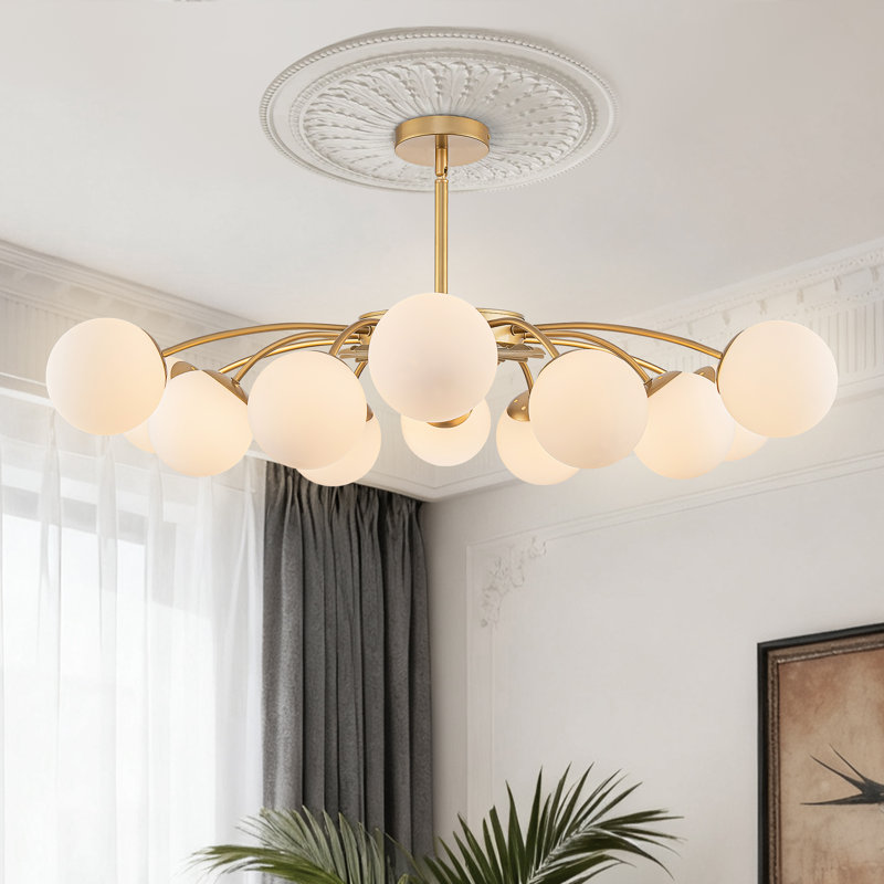 Lustre spoutnik 12 lumières Modren Blossom, Blanc, Doré