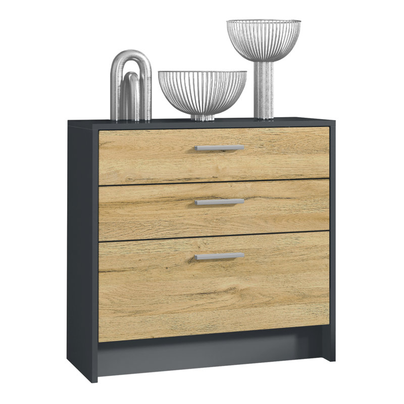 Mccallister 76 cm W Chest of 3 Drawers, Black/Oak Nature
