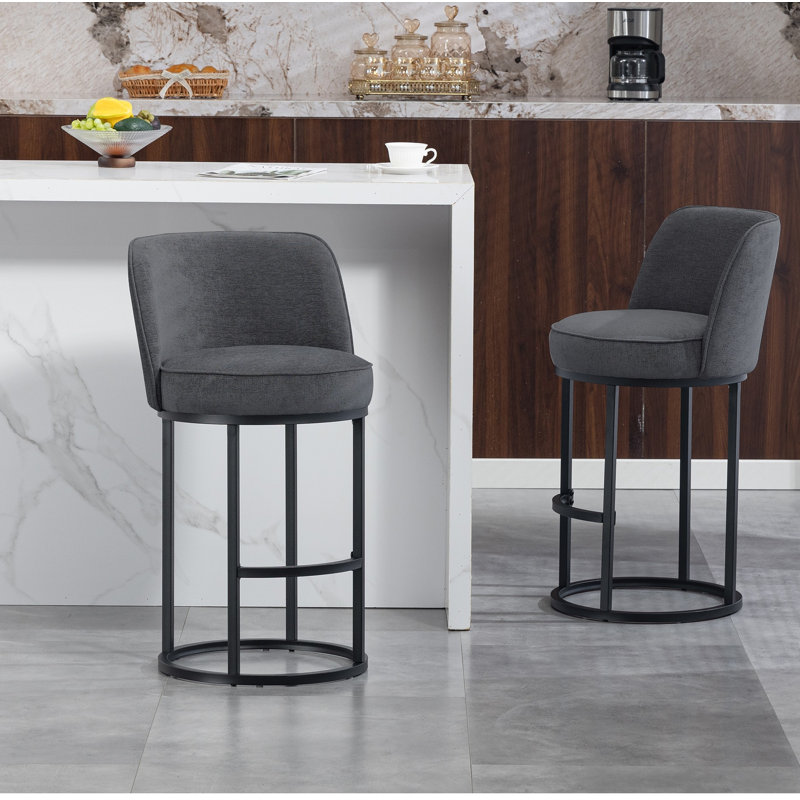 Ensemble de 2 tabourets de bar à hauteur de comptoir, tabourets de bar moderne avec dossier, tabourets de bar rembourrés en tissu de lin pour îlot de cuisine