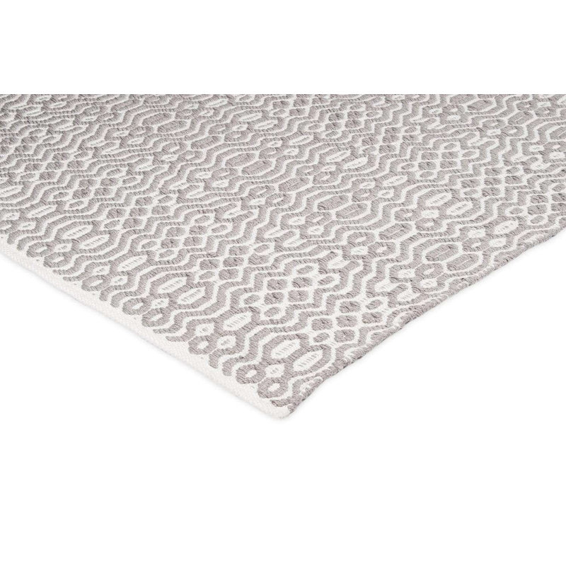 Dajahn géométrique tissé à la main et recyclé P.E.T. Tapis gris / ivoire, Rectangle 9 pi 10 po x 13 pi 2 po