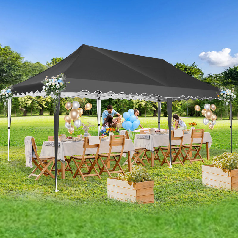 10'x20' Pop Up Canopy Tent,Outdoor Canopy with Wheeled Bag,for Parties,Wedding,Backyard,Camping, Black