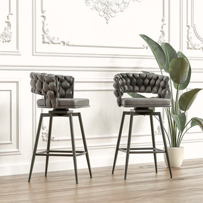Ensemble de tabourets de bar en cuir technique à 2 pieds sans tabourets de cuisine réglables, 360 tabourets de bar pivotants avec repose-pieds