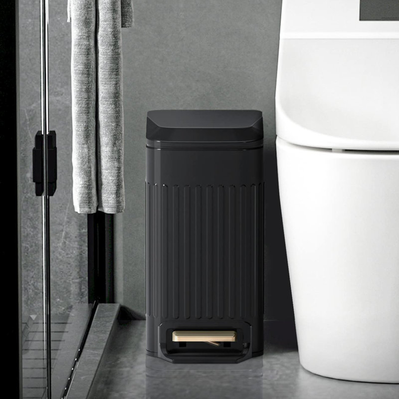 Small Bathroom Trash Can with Lid Soft Close, Black