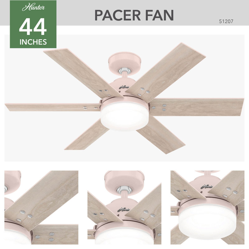 44" Blush Pink Ceiling Fan with Light and Remote Control