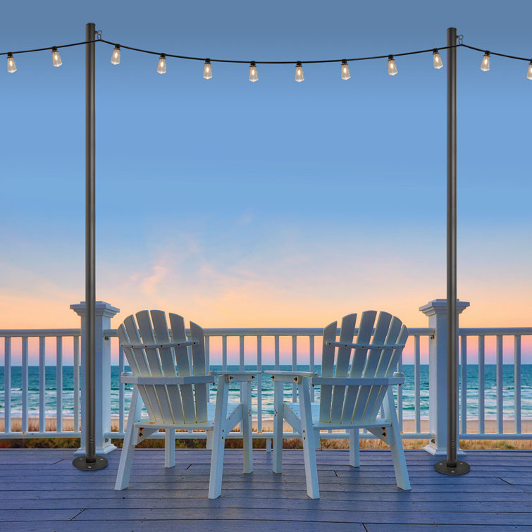 Excello Global Products V2 Light Pole 4 Pack With 100' Of LED Edison Bulb String Lights (Deck Mount)