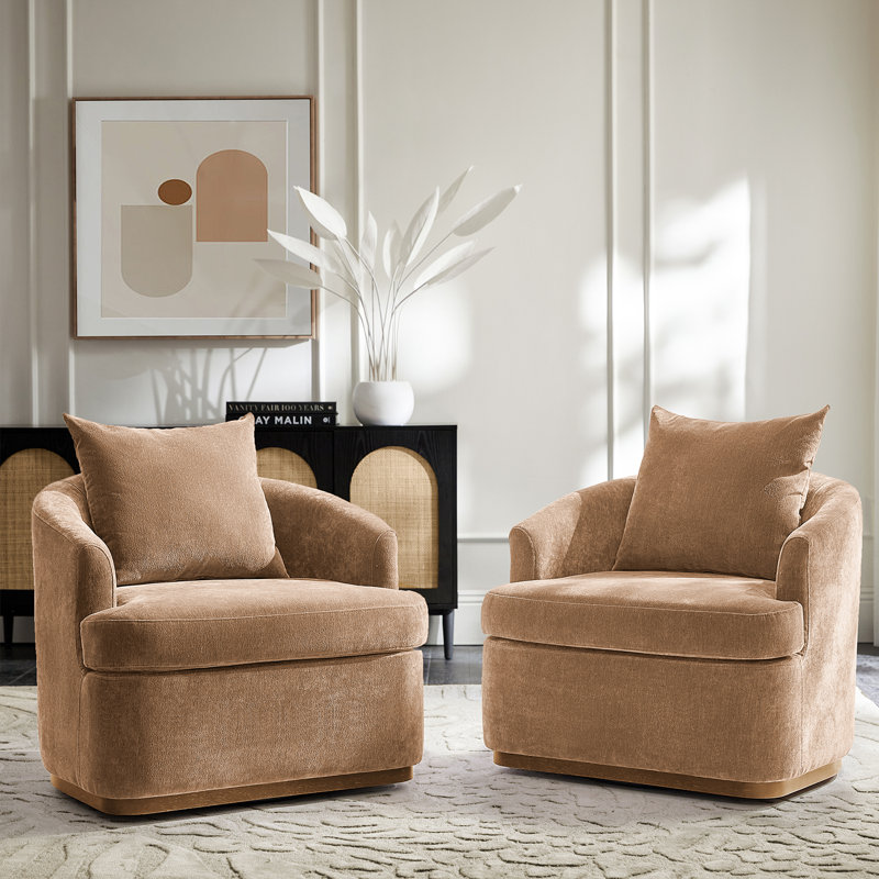 Fauteuil pivotant en chenille moderne l 31 po Berklie avec dossier ergonomique et pieds en bois massif, Chameau